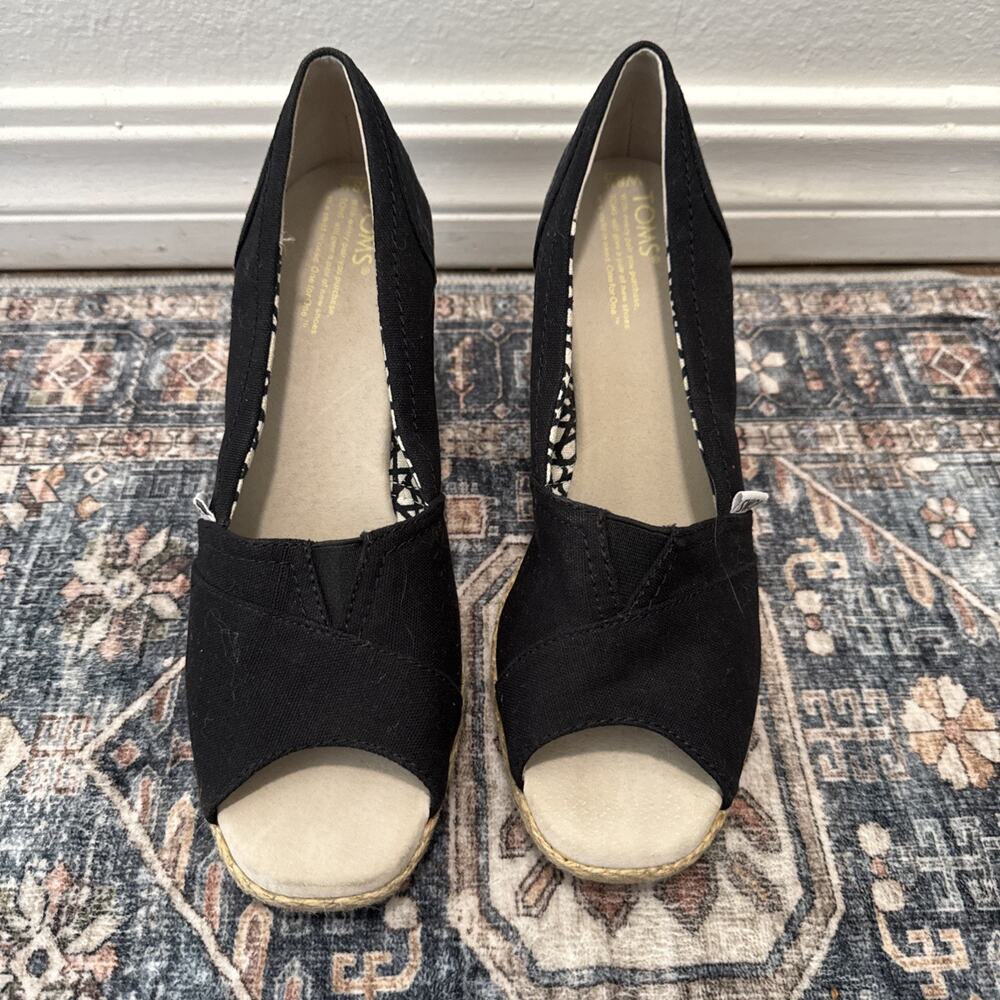 Toms Black Open-Toe Wedge Heels